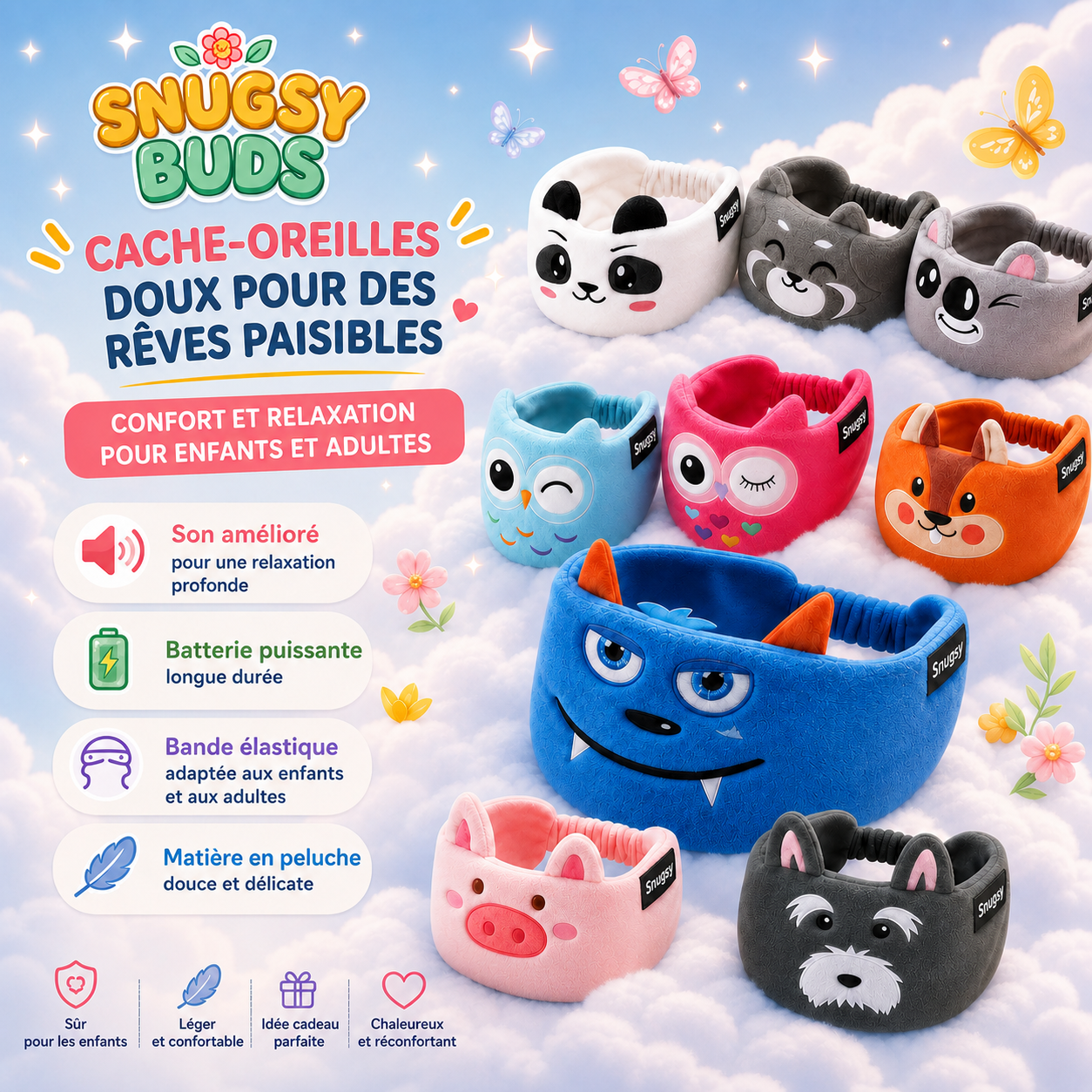 Snugsy Buds™ 2.0 – Casque Audio Bluetooth pour Enfants